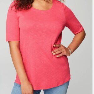 J Jill Size Large Pima Cotton Slub Scoop Neck Side Slit Tee Guava Pink Causal